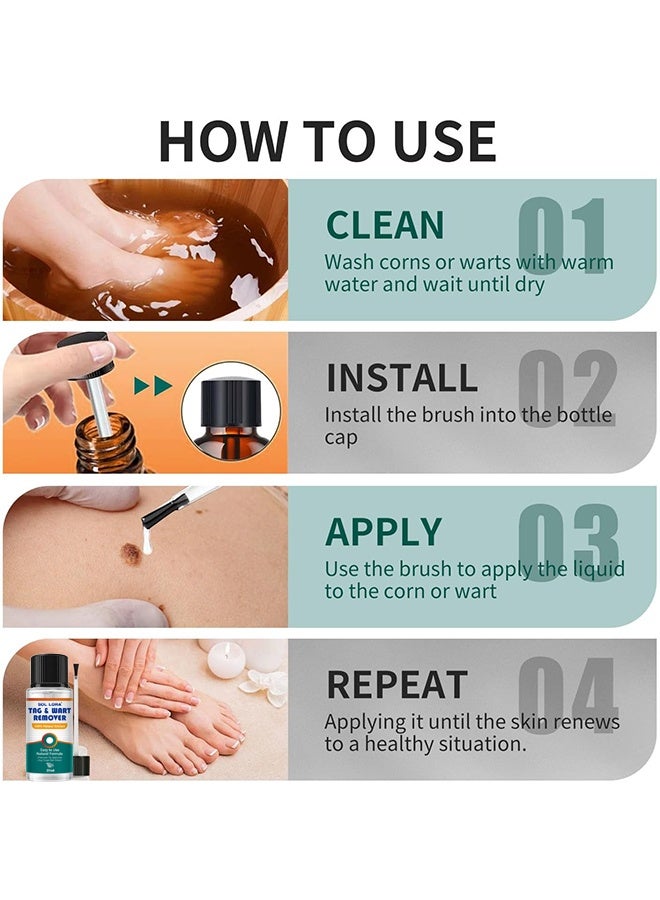 SOL LORA Natural & Safe Wart And Mole Remover Liquid, Wart Remover Liquid, Salicylic Acid Fast-Acting Formula For Plantar Warts, Skin Tags, Corns & Callus Removal, Pain-Free Scar-Free Treatment, Toes & Foot Care For Men & Women, 20ml - Image 5